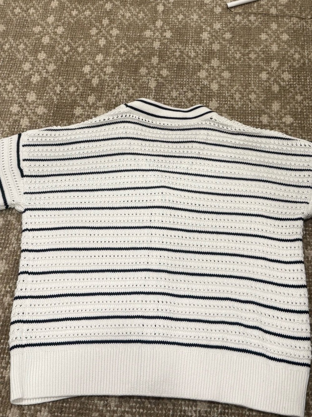 Varley Cream & Navy Striped Openwork Cardigan - Picture 8 of 8